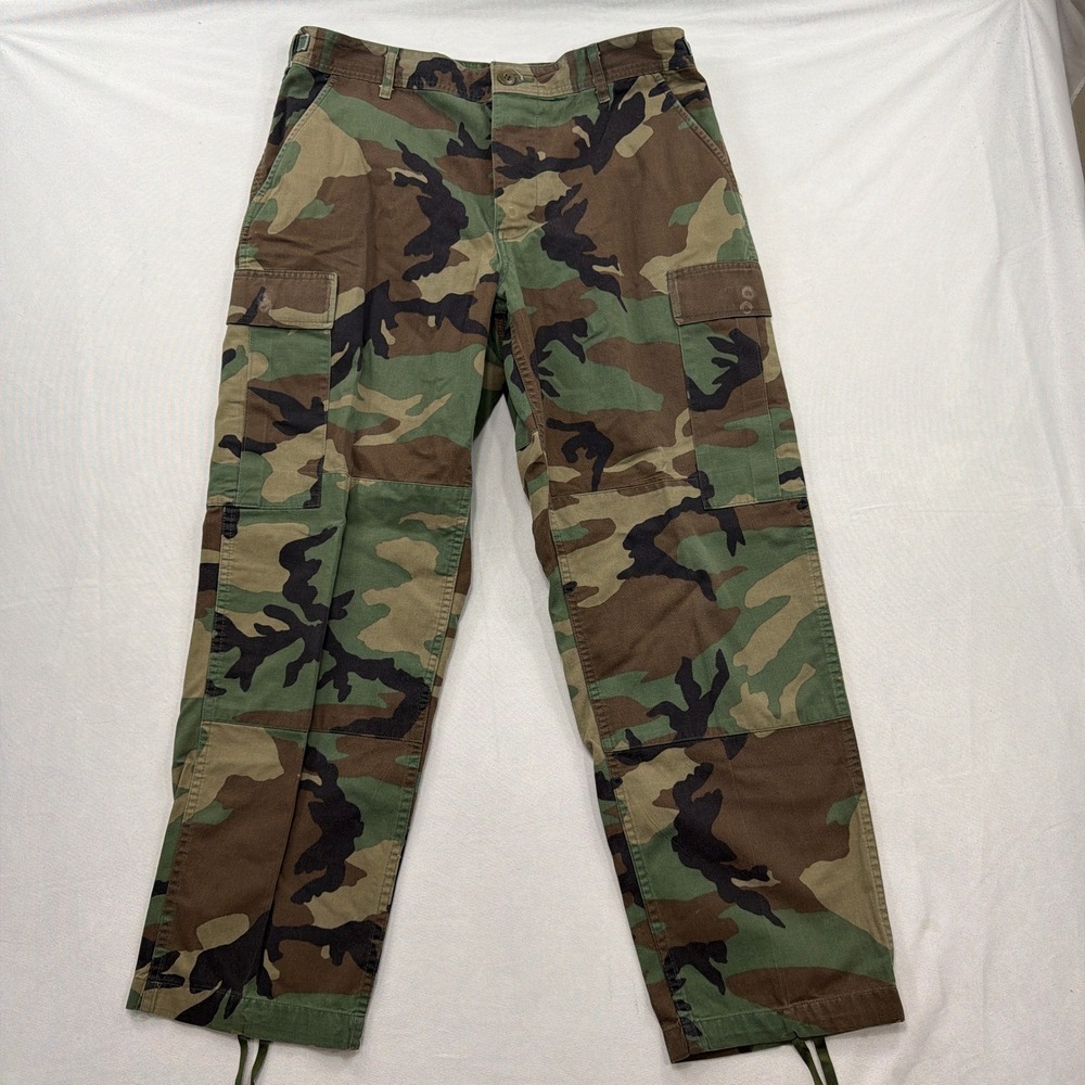 US Military Trousers Woodland Camouflage Pattern Combat Cargo Pants Medium Short